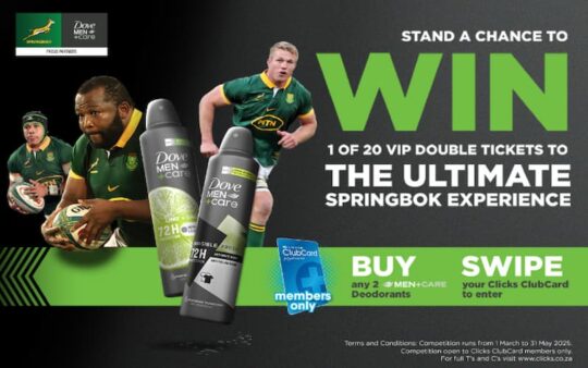 Movies & Entertainment Online Giveaways South Africa: Win Double Tickets to a Springbok Rugby Game. Hosted by Clicks.